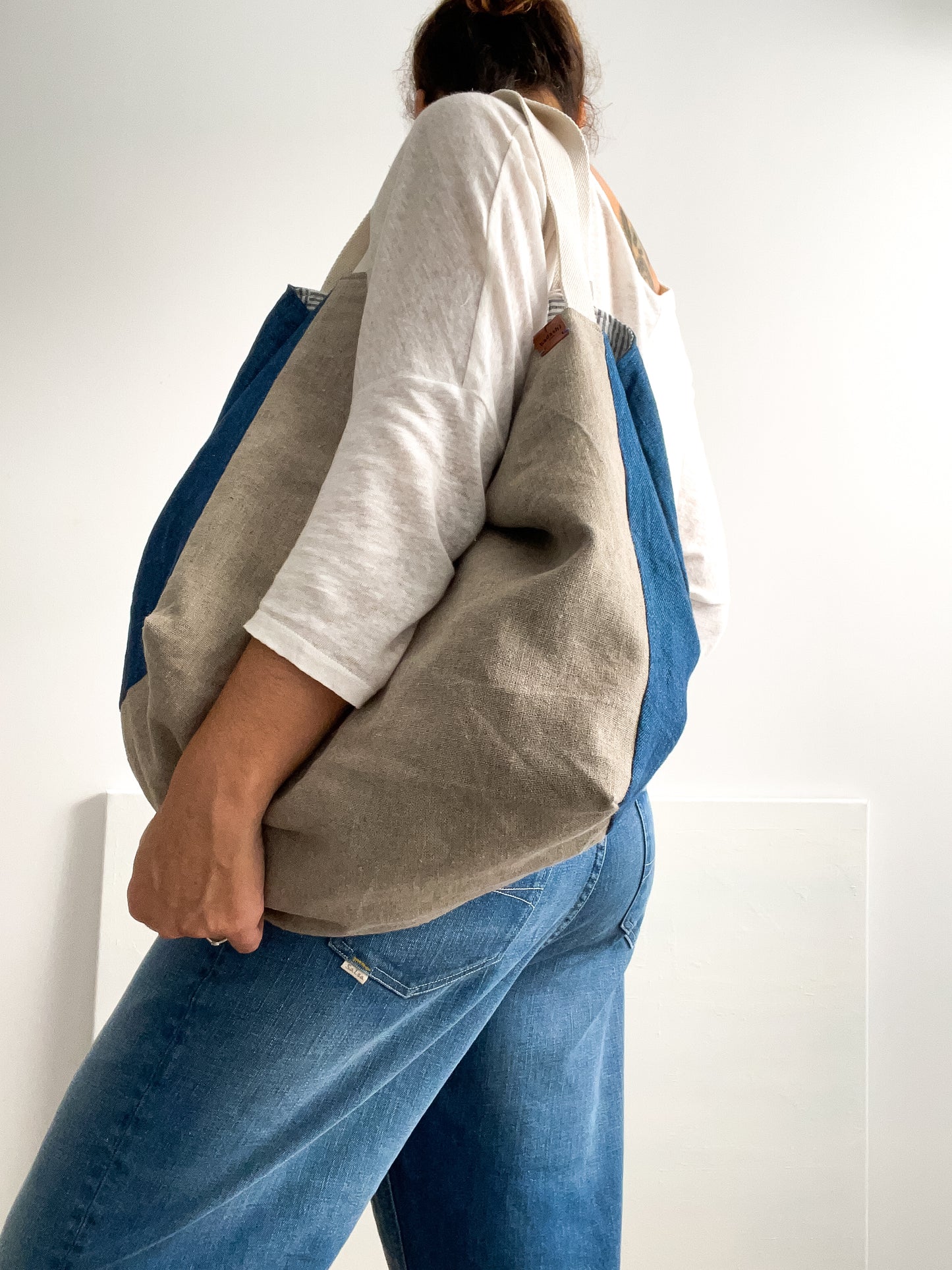 Takai bag: natural + indigo