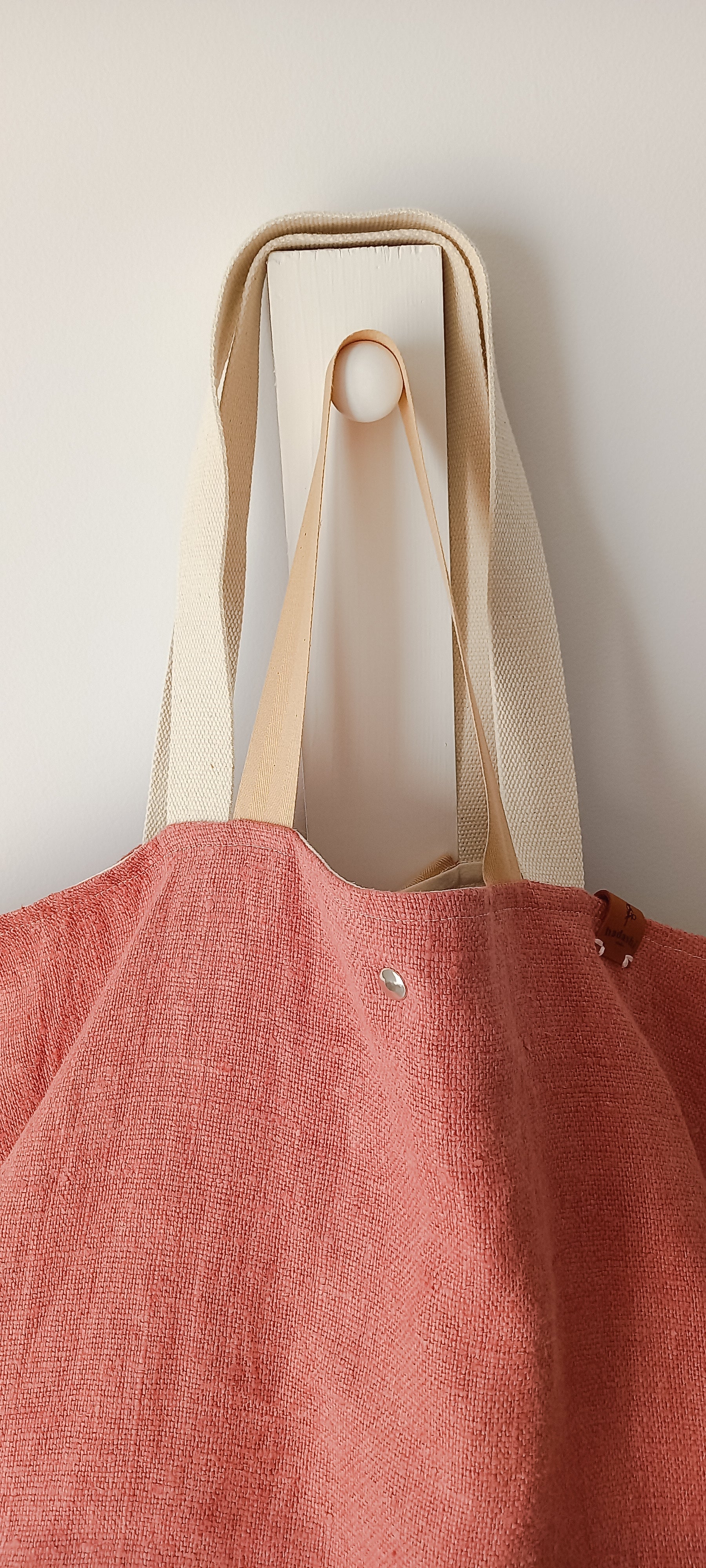 big beach bag in linen in rose color 